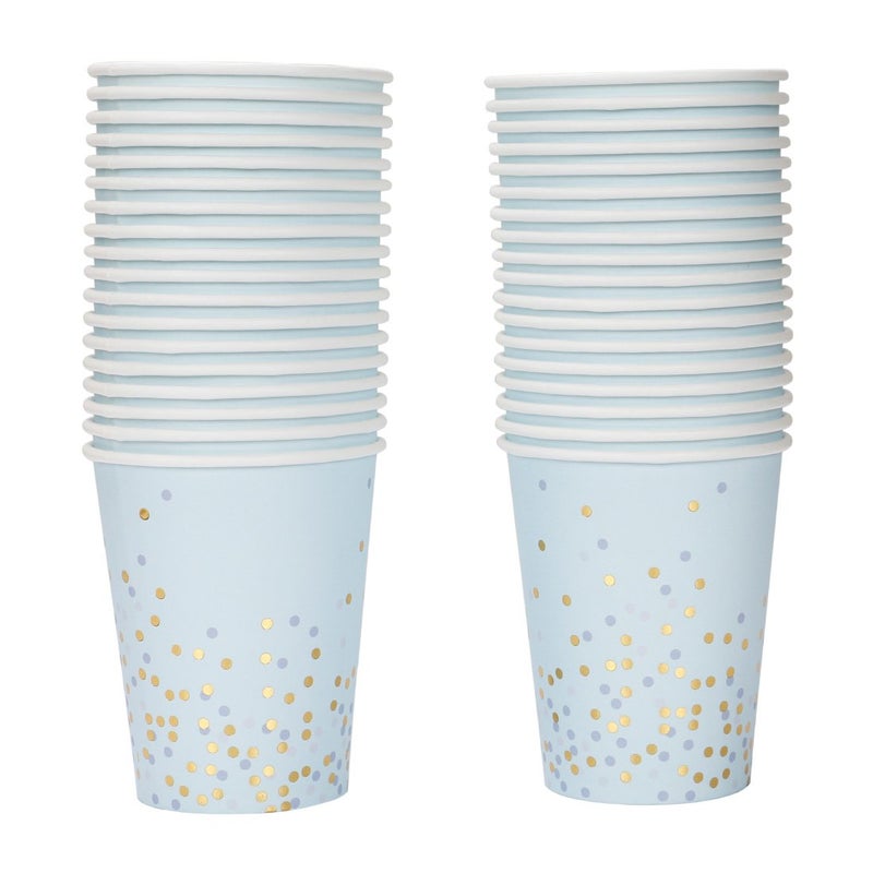 Geeklife Light Blue Gold Dots Paper Cups,Sparkly Gold Foil Disposable Paper Cups 9oz for Wedding,Party,Cocktail and Anniversary Dinner - Image 1